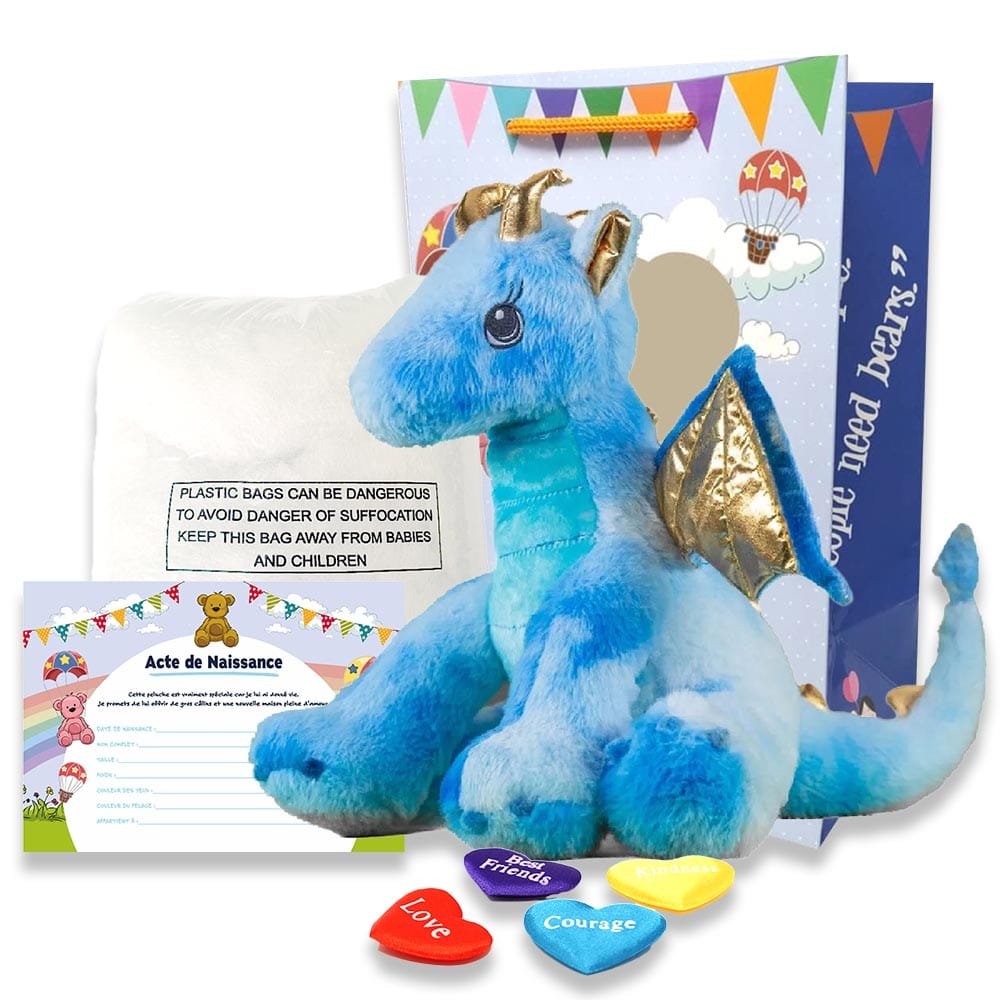 Coffret pour créer sa peluche Dragon Bleu ECO de profil