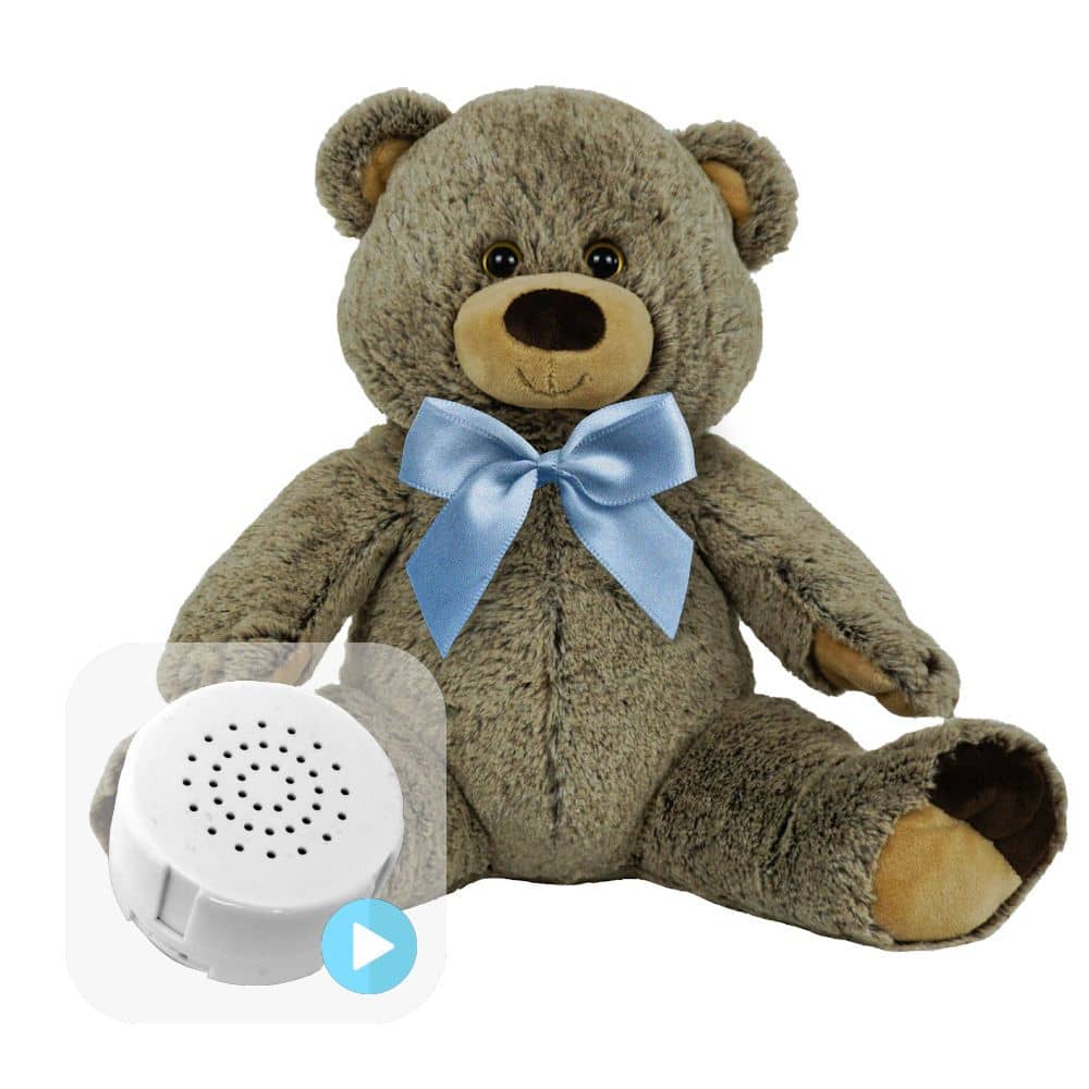 Coffret Gender Reveal - Ours Gris avec Ruban Bleu 40cm
