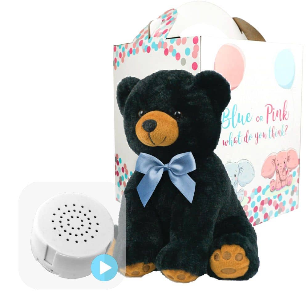 Coffret Gender Reveal - Ours Noir avec Ruban Bleu 40cm