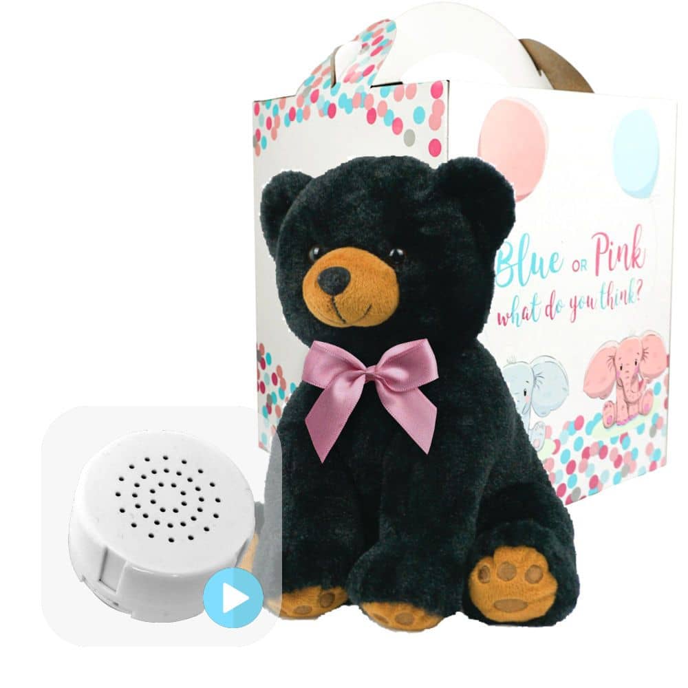Coffret Gender Reveal - Ours Noir avec Ruban Rose 40cm