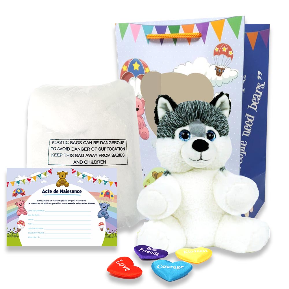 coffret pour créer sa petite peluche Husky Blanc - The Peluche Factory