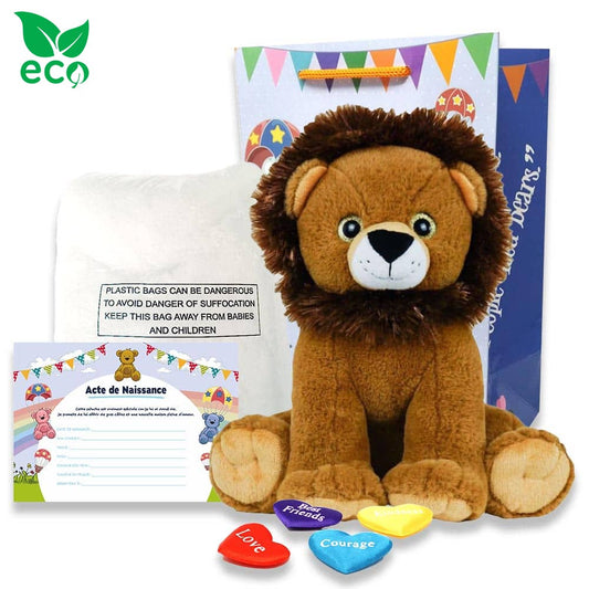 Contenu du coffret pour créer sa grande peluche Lion ECO 40cm