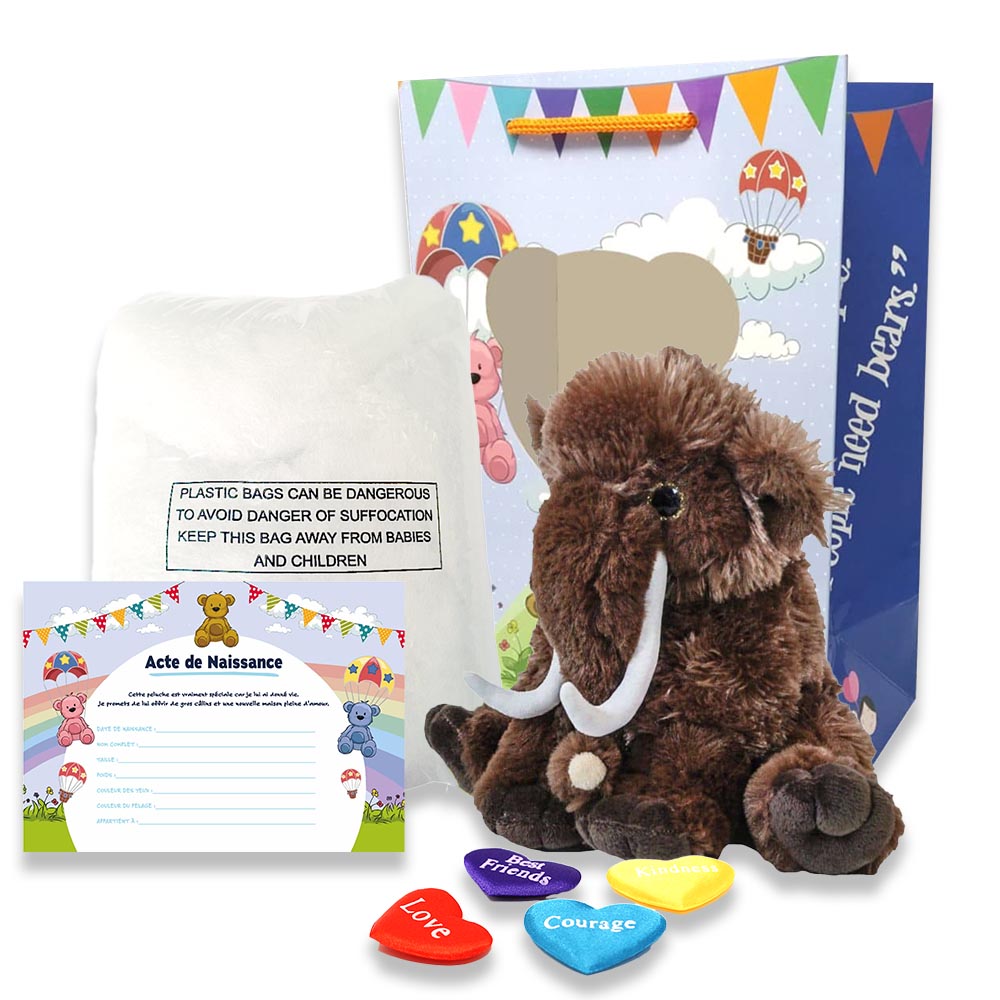Contenu du coffret pour créer sa petite peluche Mamouth 20cm