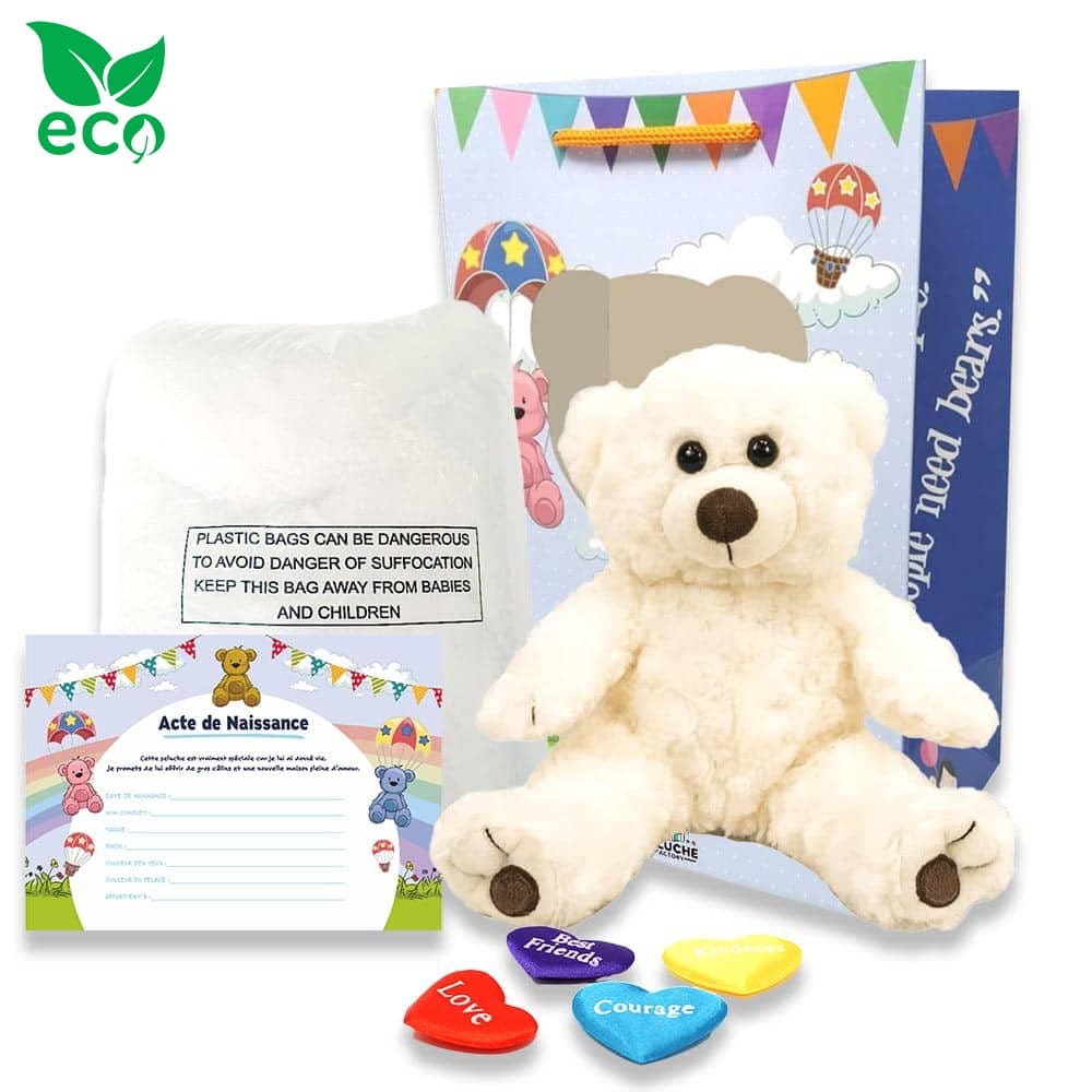 Kit pour fabriquer sa petite peluche ours crème de 20 cm