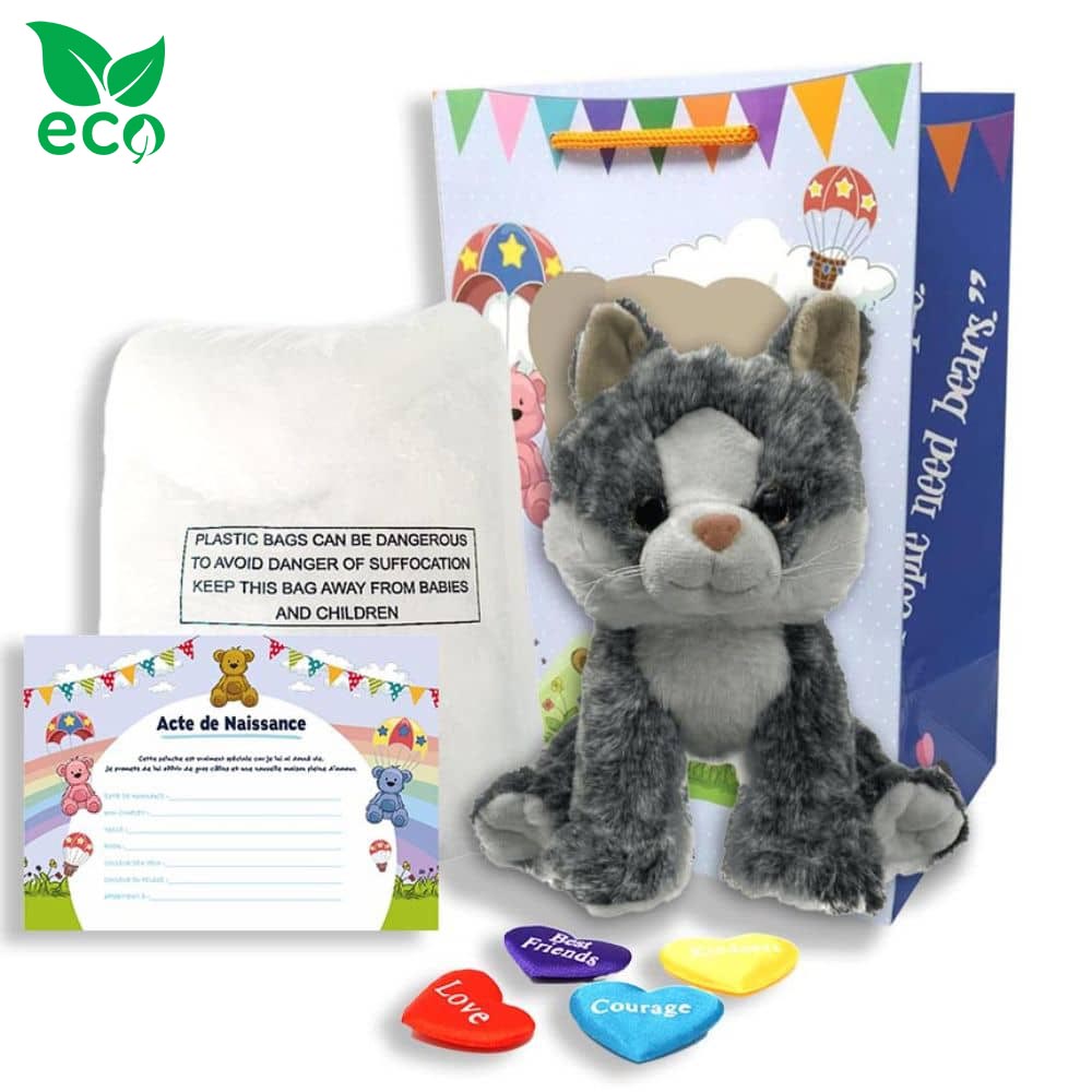 Coffret Peluche Chat Gris ECO