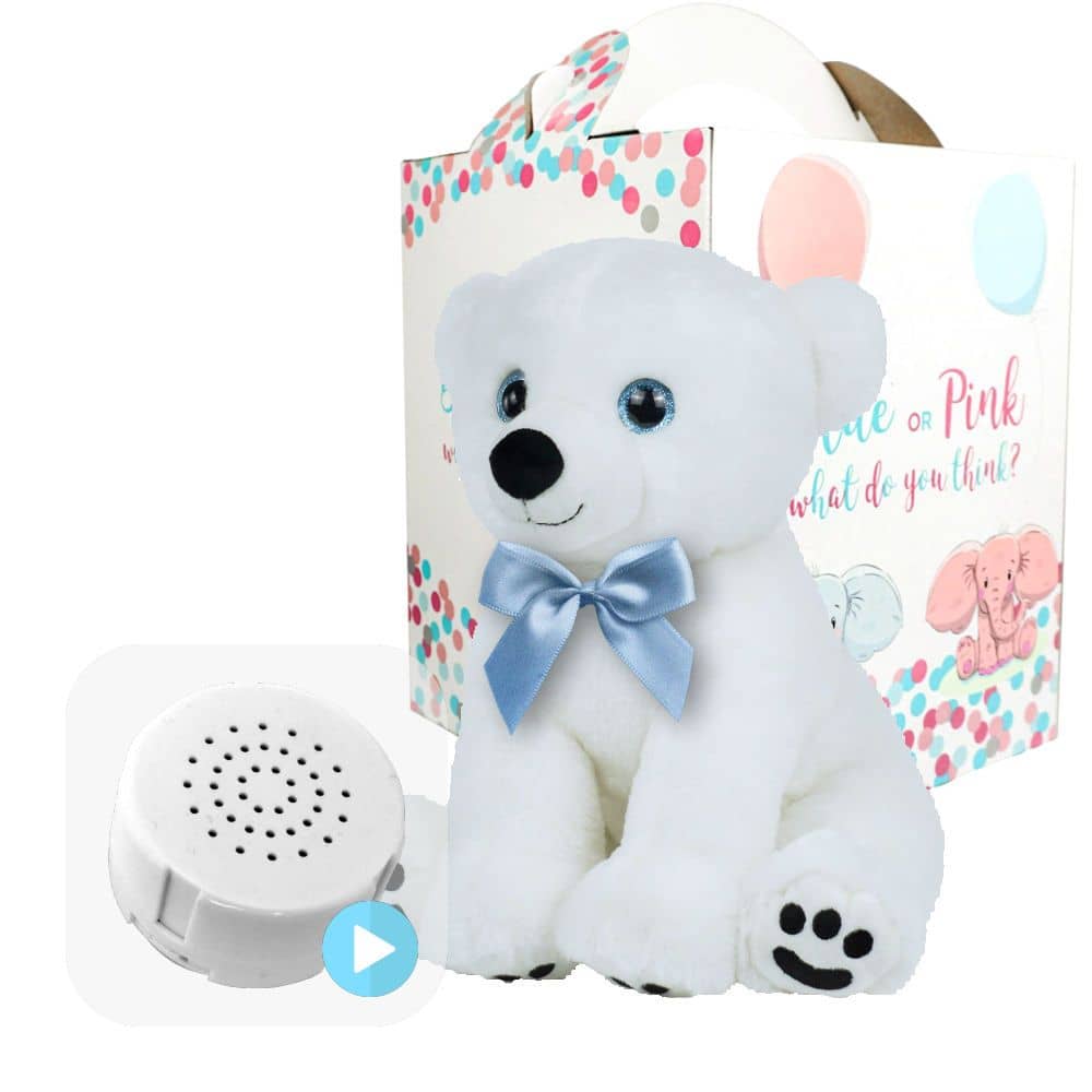 Coffret Gender Reveal - Ours Blanc avec Ruban Bleu 40cm