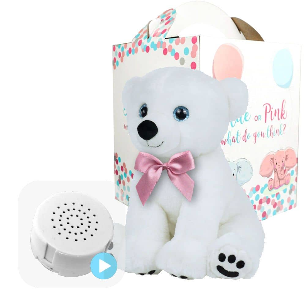 Coffret Gender Reveal - Ours Blanc avec Ruban Rose 40cm