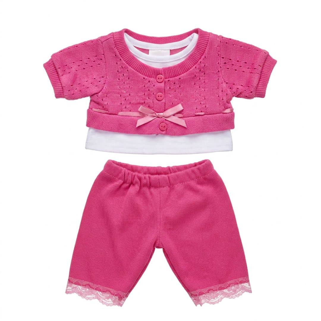 tenue rose bonbon et blanche en maille pour peluche