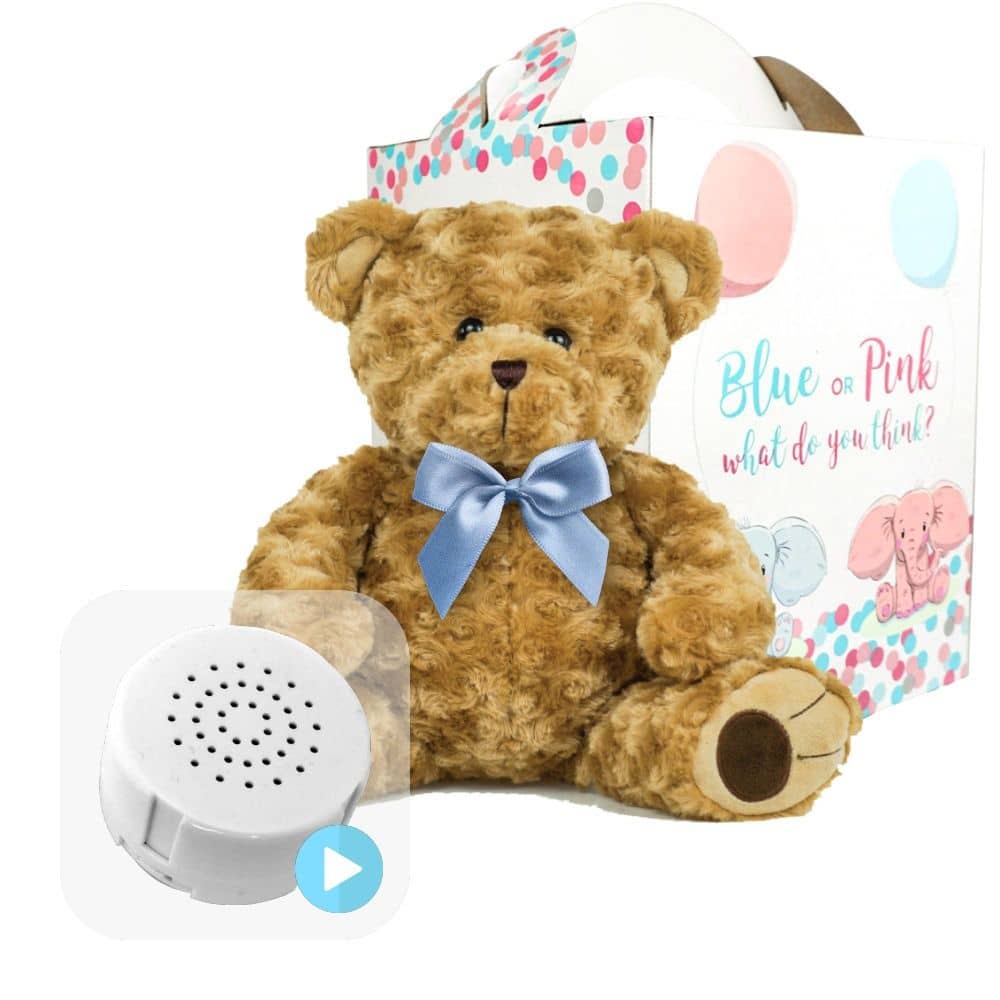 Coffret Gender Reveal - Ours Twisty avec Ruban Bleu 40cm