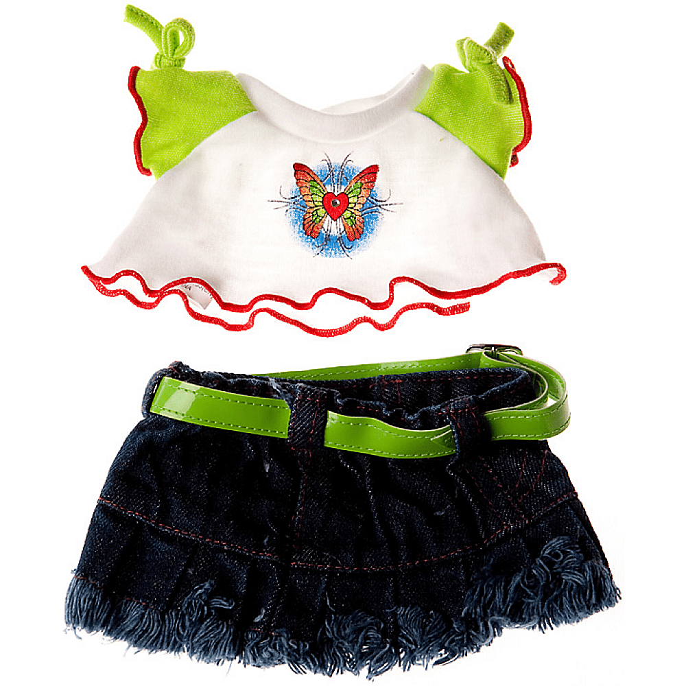 accessoire tenue d'été jupe jean et haut blanc pour peluche