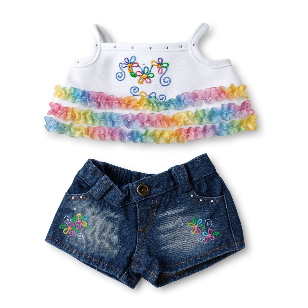 Tenue pantalon en jean et Tshirt à fleurs