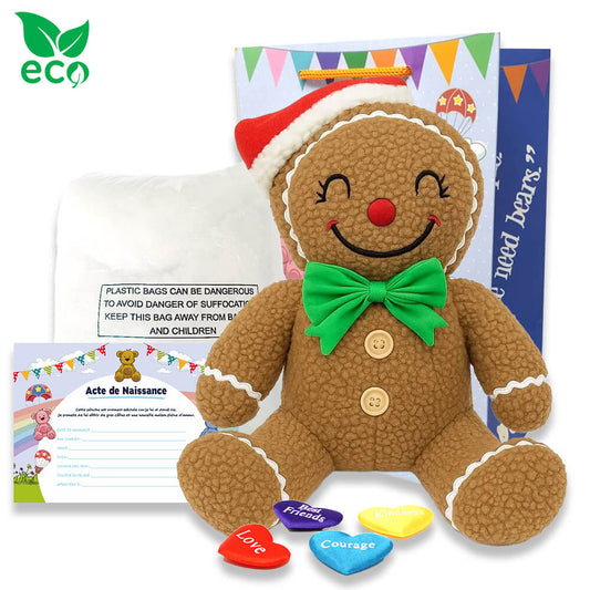 Peluche bonhomme de pain d'épice à offrir en cadeau de Noël dans son coffret surprise