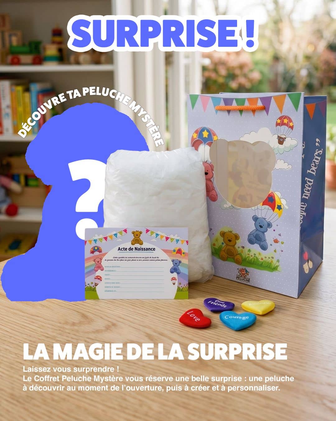 Coffret peluche mystère secrete surprise 40cm