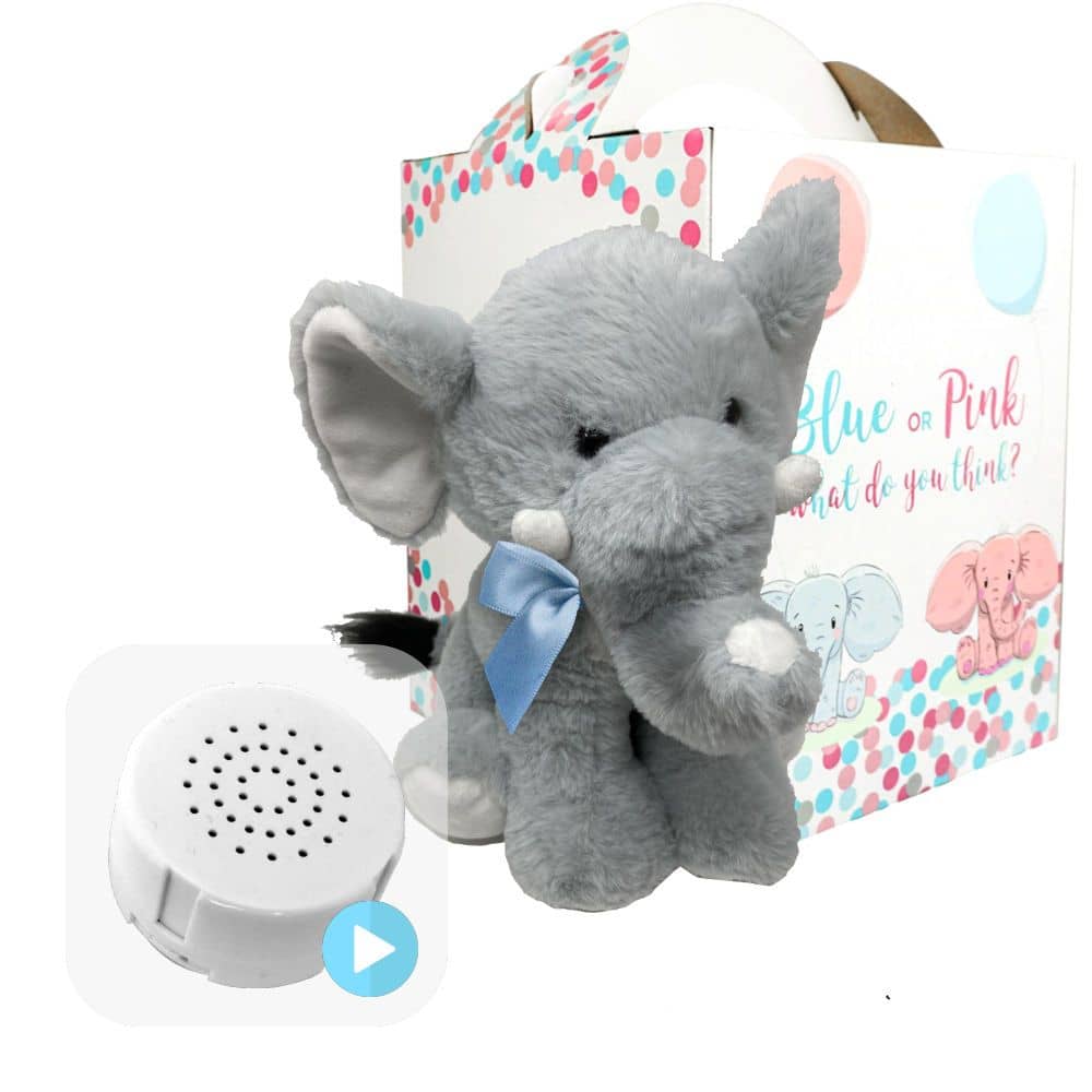 Coffret Gender Reveal -  Éléphant avec Ruban Bleu 36cm