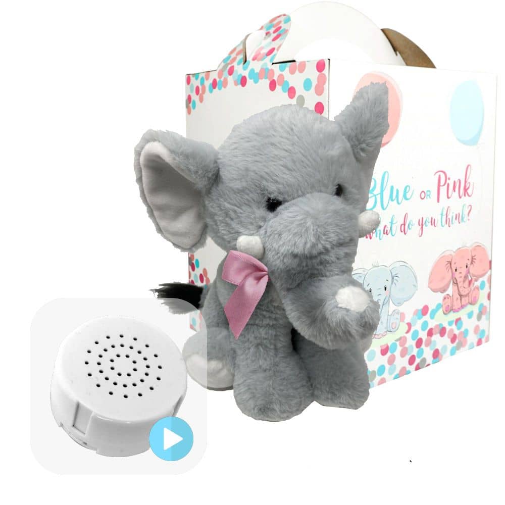 Coffret Gender Reveal - Éléphant avec Ruban Rose 36cm