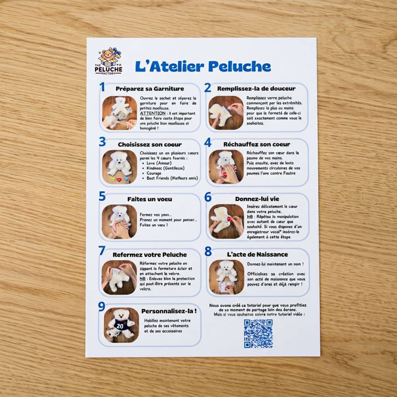 Instructions papier pour créer une peluche personnalisée