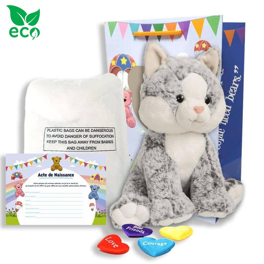 Coffret Peluche Chat Gris ECO