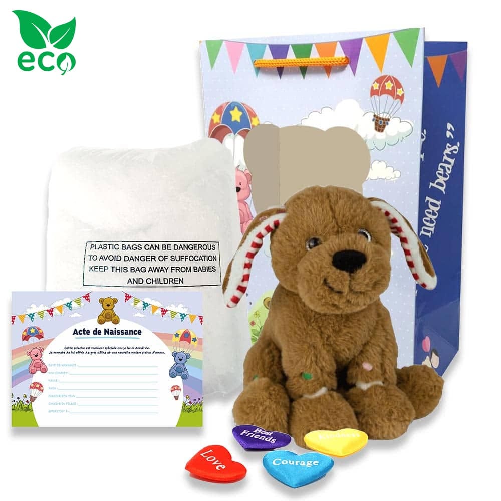 Contenu du coffret pour créer sa petite peluche Chiot de Noël ECO 20cm