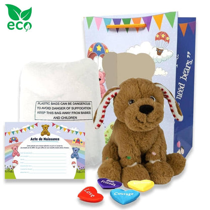 Contenu du coffret pour créer sa petite peluche Chiot de Noël ECO 20cm