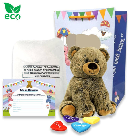 Contenu du coffret pour créer sa petite peluche Grizzly ECO 20cm