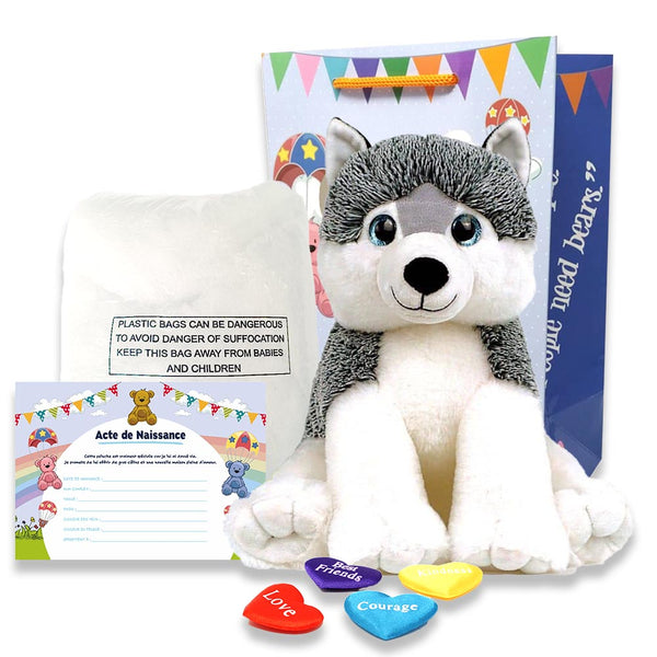 coffret pour créer sa grande peluche Husky personnalisée - The Peluche Factory