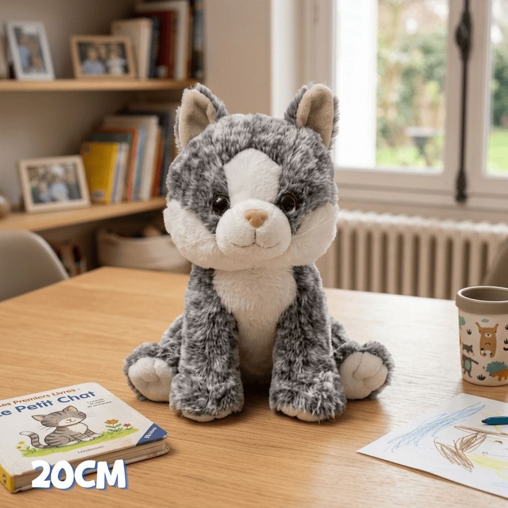 Peluche Chat Gris 20cm éco-responsable à Personnaliser