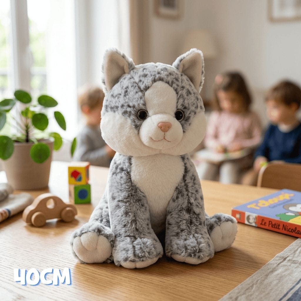 Peluche Chat Gris éco-responsable 40cm à Personnaliser