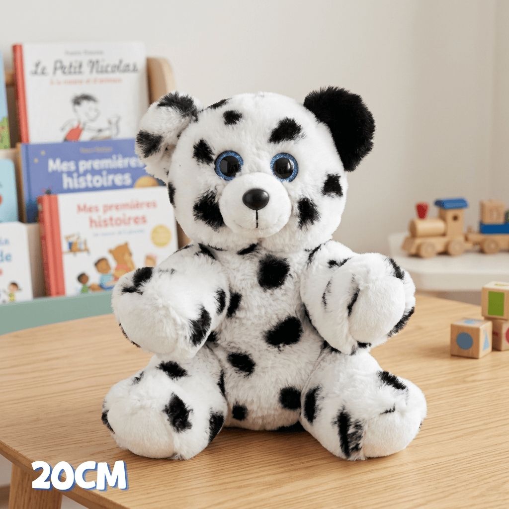 Peluche Dalmatien câlin éco-responsable 20cm avec les yeux bleu à personnaliser