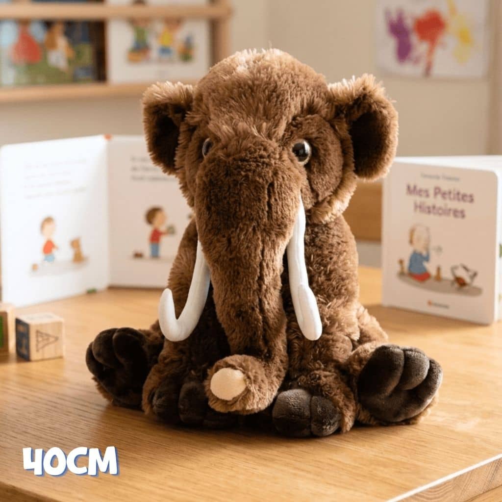 grande Peluche mamouth pour enfants, éco-responsable et respectueuse de l'environnement, faite en matériaux recyclés 