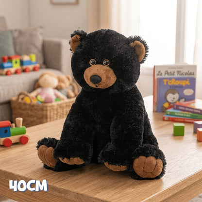 Peluche Ours Noir éco-responsable à fourrure douce et super câlin 40 cm. Parfait à offrir ou à s'offrir !