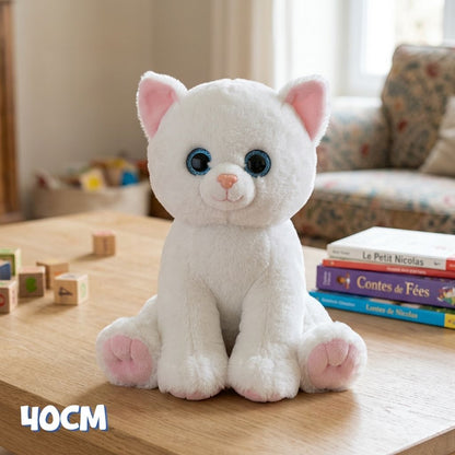 Peluche chat blanc 40cm  ECO, éco-responsable,  à personnaliser pour grands et petits.
