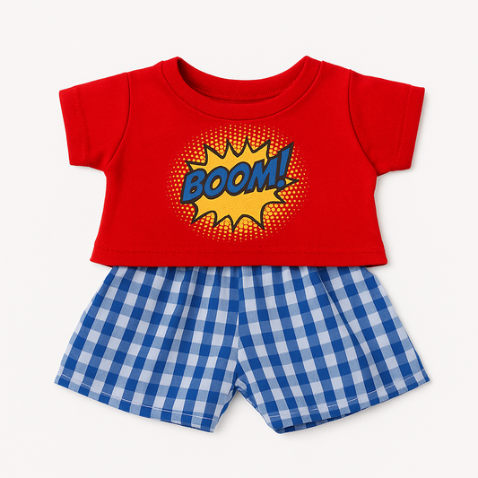 Pijama Rouge Boom et pantalon bleu à carreaux