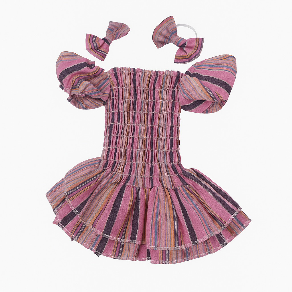 accessoire robe rose rayée et noeuds pour peluche