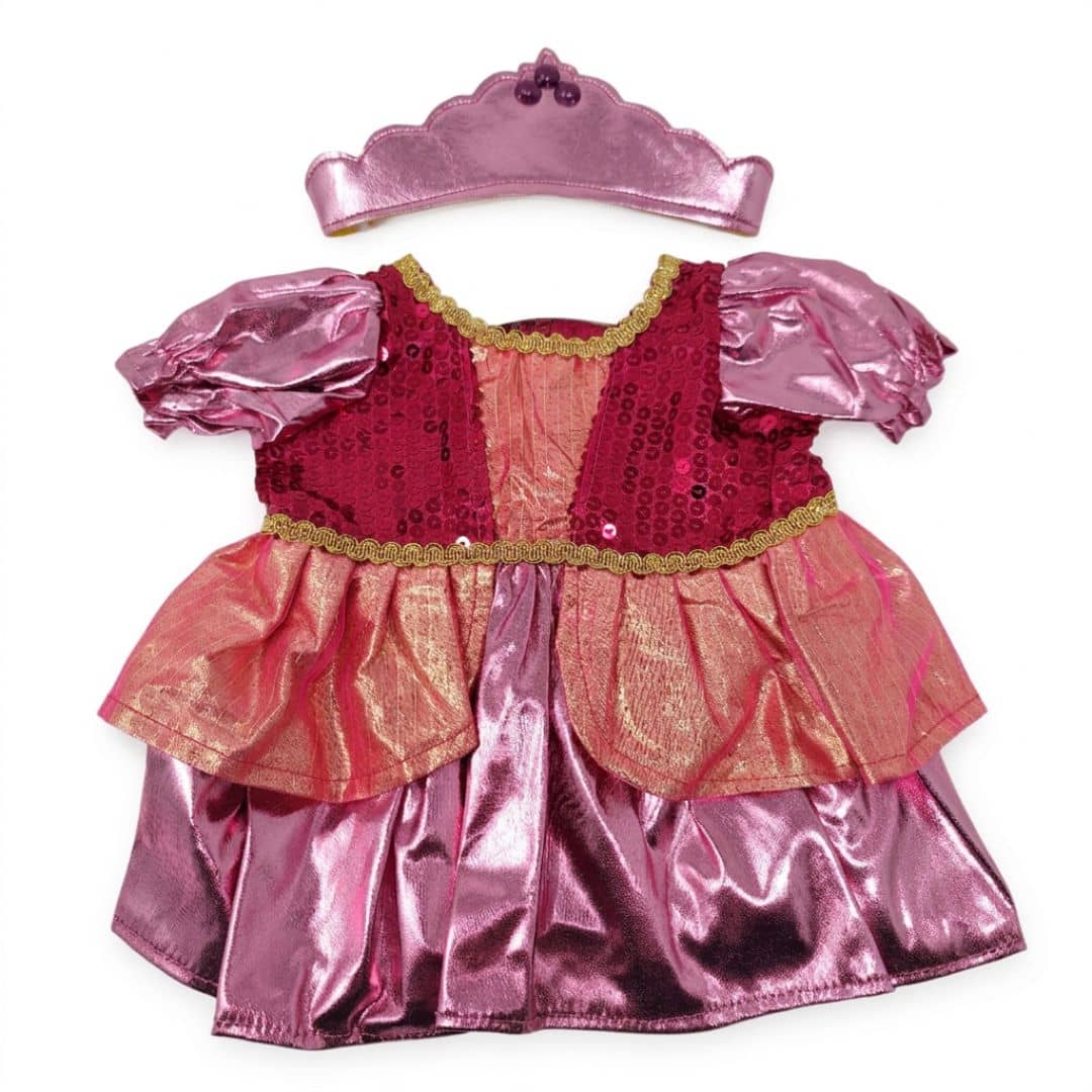 robe de princesse pour peluche personnalisée avec diadème, de couleur rose, orange et rouge