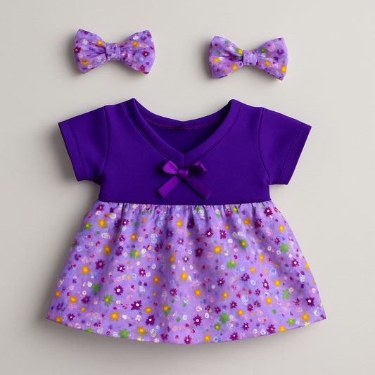Tenue Robe Violette à Fleurs et ses 2 nœuds