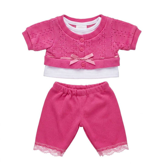 tenue rose bonbon et blanche en maille pour peluche