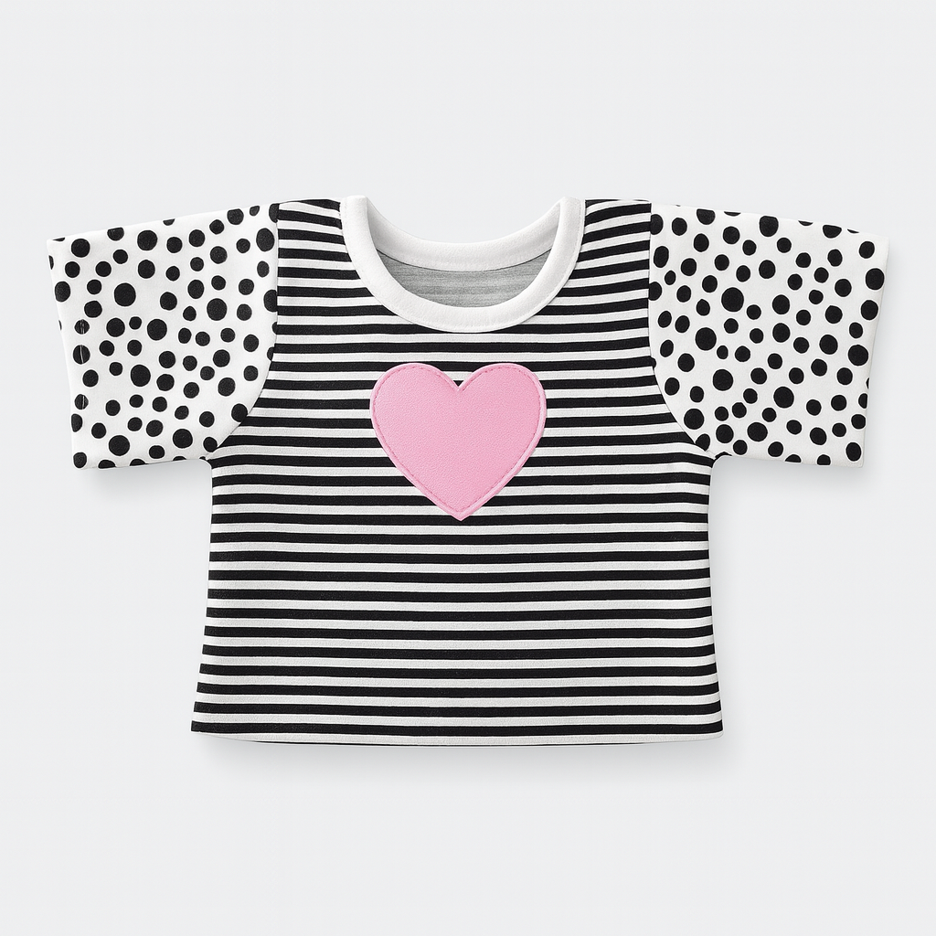 accessoire tshirt rayé blanc noir avec coeur rose pour peluche