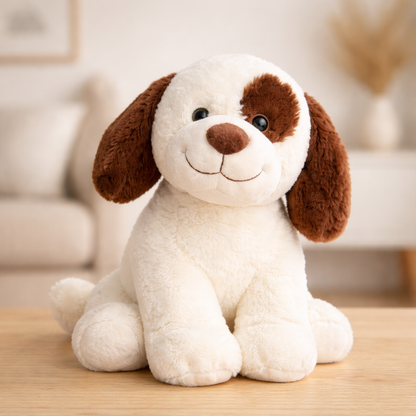 peluche chien blanc et marron
