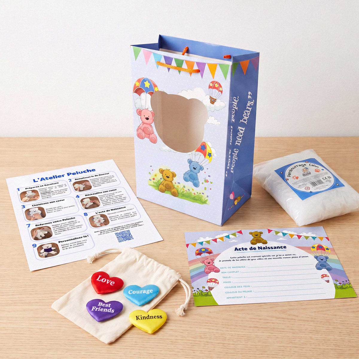 Le contenu du coffret complet pour créer sa peluche 
